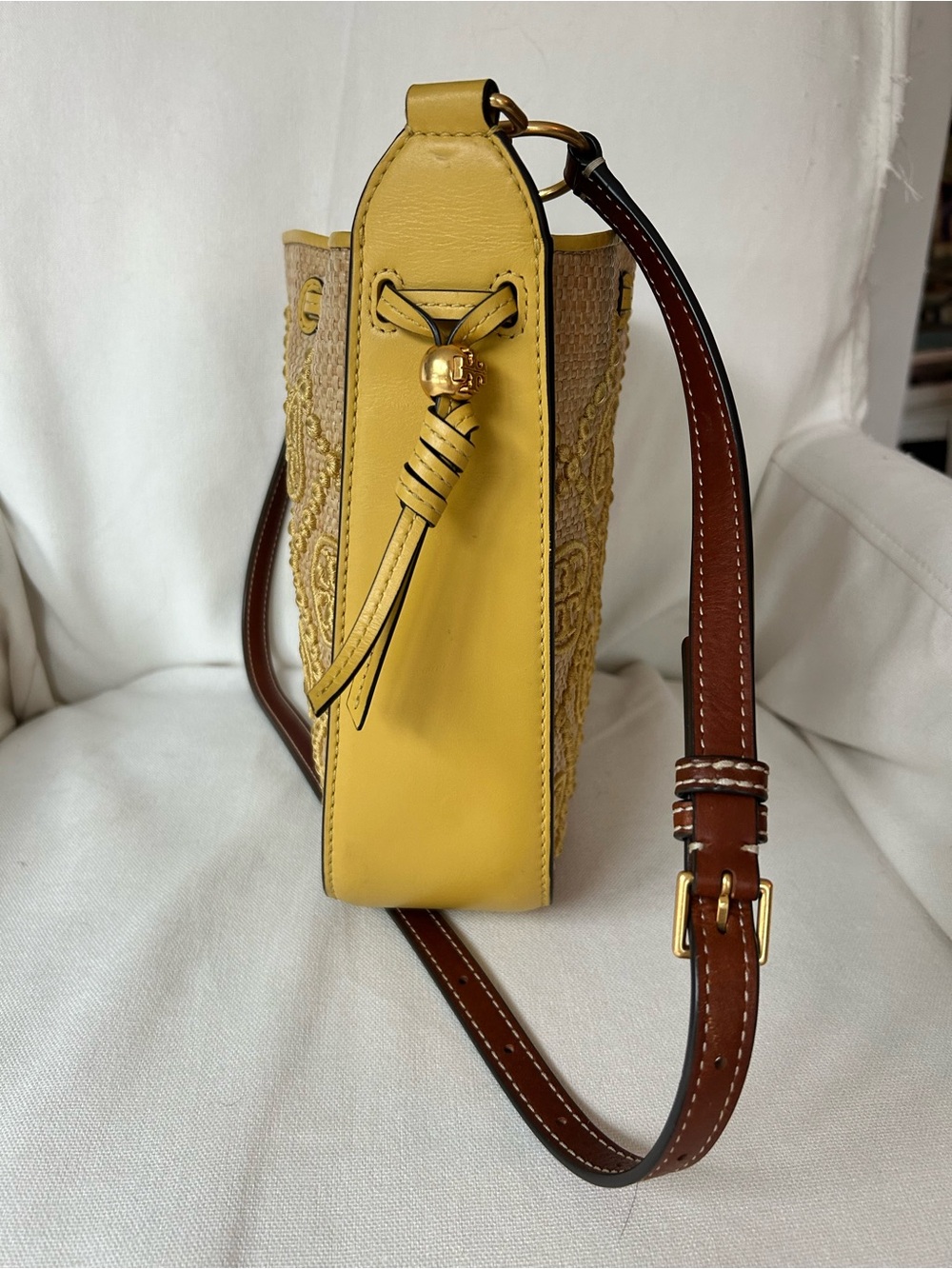 Tory Burch Yellow Woven Logo Crossbody Bag - Picture 5 of 6